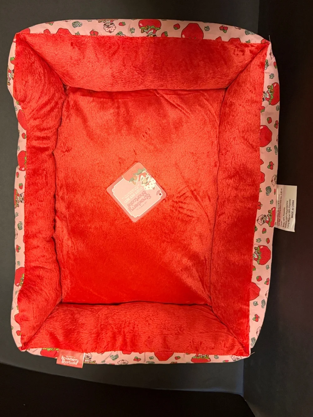 Plush Red Strawberry Print Pet Bed